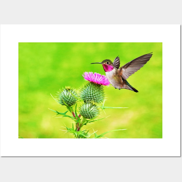 Ruby Throated Hummingbird and Thistle Wall Art by lauradyoung